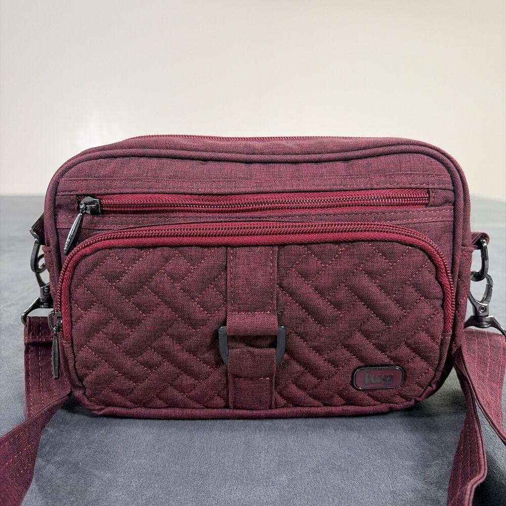 Lug Womens Small Carousel Crossbody Purse Heathered Red Quilted Pockets Travel